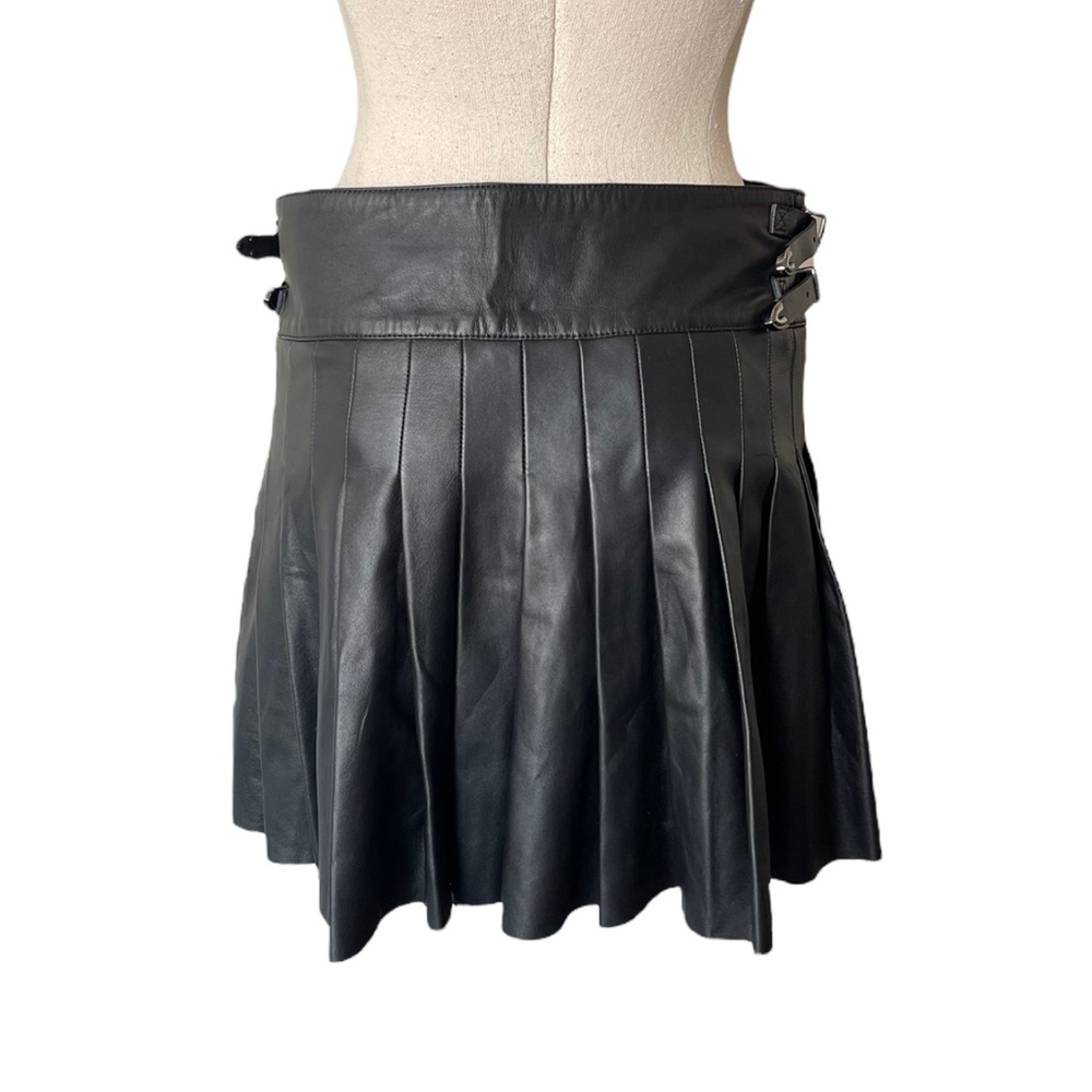 NWT DUNDAS X REVOLVE Pleated Leather Wrap Skirt in Black - Picture 11 of 14